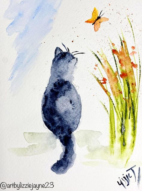 Naive Art Extraordinaire | “Enchanted” ❤️ Learn Watercolor Painting, Watercolor Paintings For Beginners, Watercolor Paintings Easy, Painting Art Lesson, Diy Watercolor Painting, Watercolor Projects, Watercolor Cat, Watercolor Flower Art, Watercolor Painting Techniques