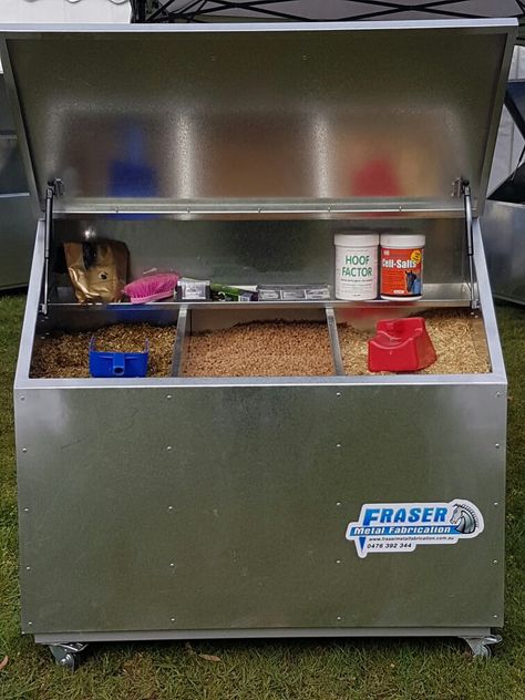 Horse Feed Bins Storage, Feed Bins For Horses, Feed Storage Ideas Livestock, Feed Storage Ideas, Feed Room Ideas, Feed Room Ideas Barn, Horse Feed Storage, Horse Feed Room, Show Cattle Barn