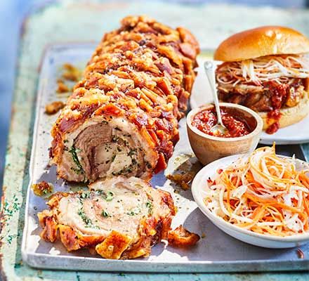 Enjoy the contrast between fork-tender meat and crunchy, crispy crackling in this succulent pork roast. Our roasted chilli sauce is the perfect accompaniment Apple And Cheese, Roast Ideas, Classic Coleslaw, Hog Roast, Festival Garden, Honey Pork, Food Van, Tender Meat, Apples And Cheese