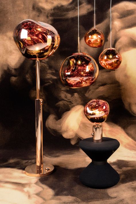 Melt Copper Family Tom Dixon Melt, Glamorous Furniture, Decorative Table Lamps, Tom Dixon, Led Floor Lamp, Led Table Lamp, Design Milk, Lava Stone, Contemporary Lighting