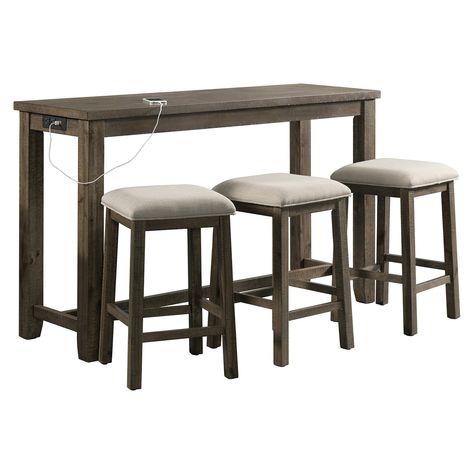 Picket House Furnishings Stanford 4 Piece Counter Height Dining Table Set | Hayneedle Behind Couch Table With Chairs, Bar Table Set, Behind Couch, Bar Dining Table, Backless Stools, Bar Table Sets, Pub Table Sets, Upholstered Stool, Counter Height Dining Table