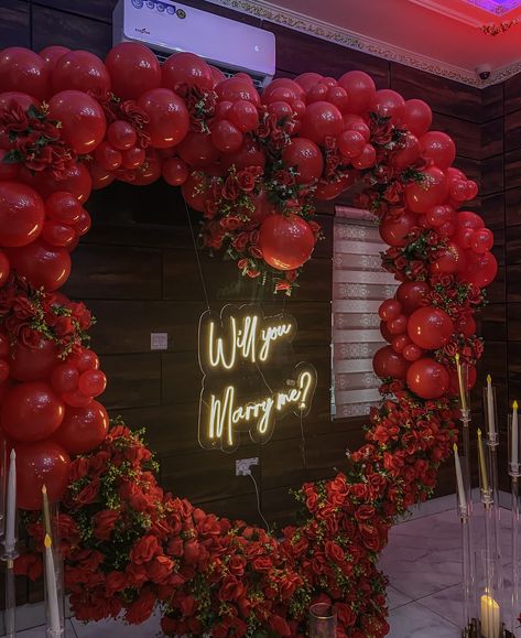 Blessing Said Yes! —— Decor @partybydearkefty Balloons @partyshoppersng Balloon Heart Arch, Heart Arch Proposal, Heart Balloon Arch, Heart Arch, Red Events, Balloon Heart, Anniversary Decoration, Balloon Display, Balloon Arches