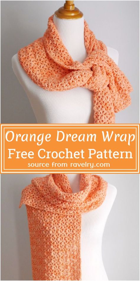 Crochet Blanket Scarf, Doll Blankets, Shawl Scarf Pattern, Orange Patterns, Crochet Wraps, Crochet Orange, Infinity Scarfs, Lacy Scarf, Crochet Cowl Free Pattern