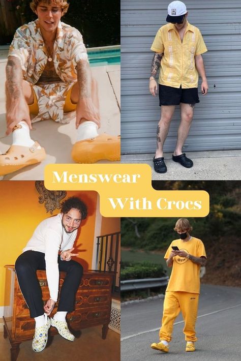 53 Crocs Outfit Ideas You'll Wear All Year - ljanestyle.com Mens Croc Outfits, Crocs Ootd For Men, Crocs Fashion Men, Men’s Crocs Outfit, Crocs Men Style, Crocs Mens Outfit, Crocs Style Outfits Men, Crocks Outfits For Men, Mens Crocs Fashion