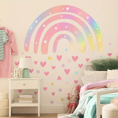 Pastel Rainbow Bedroom, Rainbow Mural, Mural Bedroom, Rainbow Bedroom, Rainbow Cartoon, Star Wall Decals, Wall Decals For Bedroom, Wall Decor Decals, Room Background