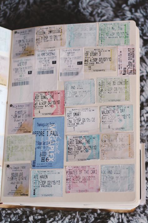 Movie stubs. Scrapbook. #movie #moviestubs #scrapbooking #scrapbook Movie Ticket Scrapbook, Movie Scrapbook Ideas, Ticket Scrapbook, Movie Scrapbook, Movie Journal, Film Journal, Movie Ticket, Adventure Book, Smash Book