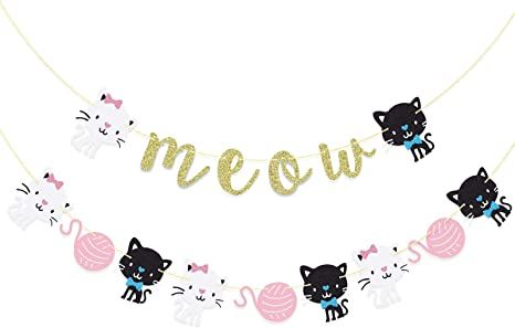 Amazon.com: Glitter Meow and Kitty Cats Banner, Cat Birthday Party Photo Backdrop, Meow Cat Party, Kitten Theme Party Decor : Toys & Games Cat Birthday Banner, Birthday Party Photo Backdrop, Yarn Letters, Cat Themed Parties, Cat Balloons, Party Photo Backdrop, Glitter Banner, Cat Birthday Party, Cat Party