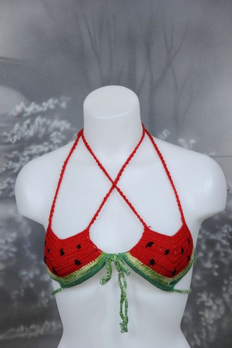 Watermelon Crochet, Crochet Womens Scarf, Crochet Watermelon, Concert Top, Bra Top, Crochet Scarf, Crochet Bikini, Summer Fun, Crochet Top