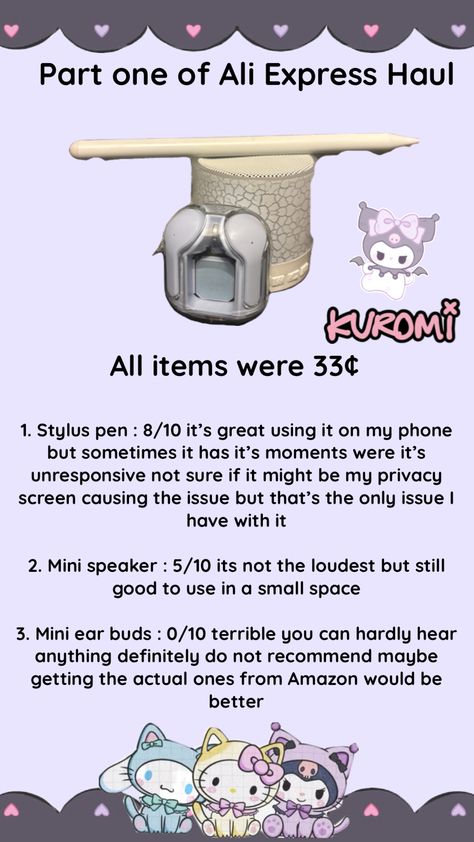 #fyp #shufflefyp #kuromi #haul #review #aliexpress #follow #like Kuromi Amazon Finds, Aliexpress Hello Kitty Finds, Kuromi Whisper, Stylus Pen, Good Things, In This Moment