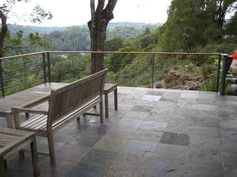 Slate Deck, Deck Cable Railing, Cable Deck Railing, Deck Railing Systems, Cable Railing Deck, Mountains And Forest, Metal Railing, Metal Railings, Deck Railing