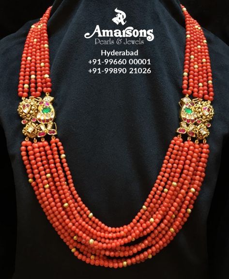 Multi strand coral beads necklace with kundan side pendants photo Coral Jewelry Vintage, Beads Long Necklace, Coral Jewelry Set, Gold Pendent, Sparkling Jewelry, Antique Gold Jewelry Indian, Fancy Jewelry Necklace, Coral Beads Necklace, Pearl Jewelry Design