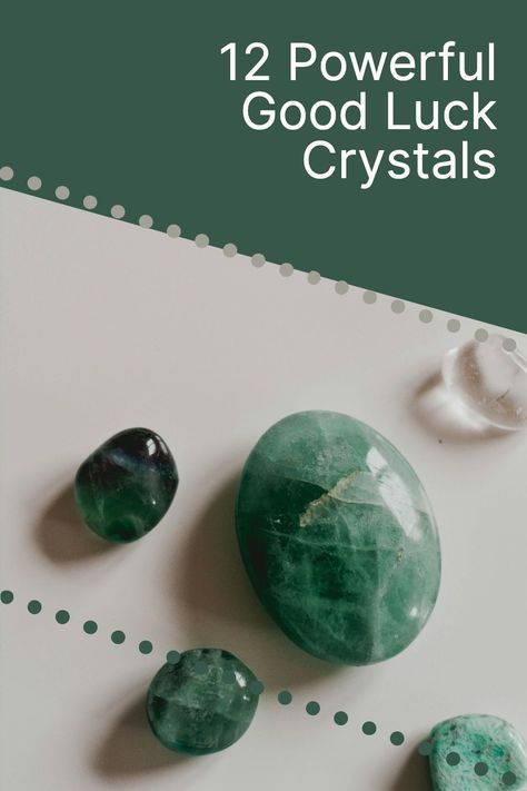 One clear crystal and four green crystals arranged on a white background. Good Luck Stones, Good Luck Crystals Stones, Lucky Crystals, Good Luck Crystals, Crystals For Good Luck, Luck Crystals, Crystals For Luck, Stone Meanings, Using Crystals