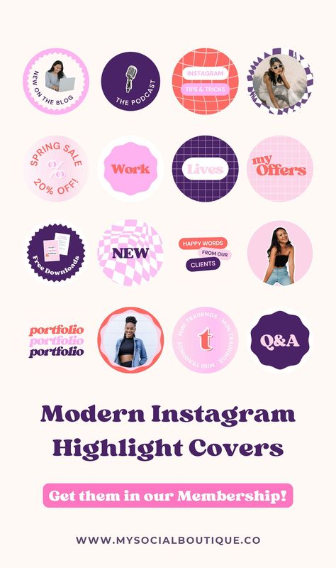 Do you want to add a modern feel to your Instagram Highlights? Discover our brand new Highlight Covers Templates for Canva. They are exclusively available for members in the Template Membership. Click on the pin to learn more. Instagram Highlight Covers | Instagram Story Highlights | Story Covers for IG | Instagram Hihglight Templates for Canva | Highlight Covers IG Pastel Highlights, Notes Creative, Instagram Branding Design, Instagram Graphic, Digital Business Card, Instagram Highlight Covers, Pink Instagram, Highlight Covers, Free Instagram