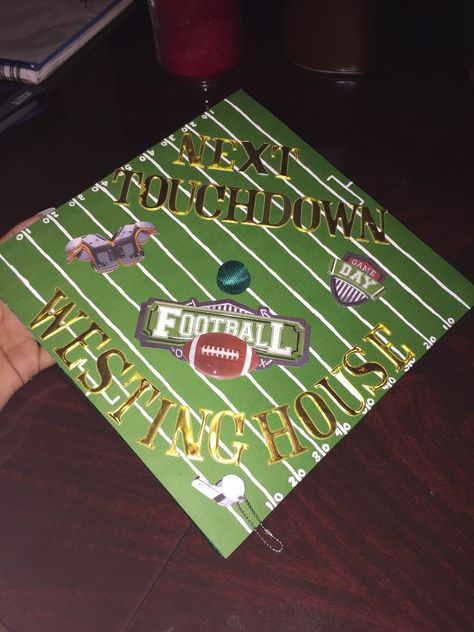 “Next Touchdown Westinghouse”👨🏽‍🎓🏈 Football Graduation Cap done by me❤️ Football Grad Cap Ideas, Graduation Cap Designs Football, College Graduation Pictures Sports, Football Graduation Cap Ideas, High School Graduation Cap, Boy Graduation, College Graduation Cap Decoration, Senior Football, Grad Cap Designs