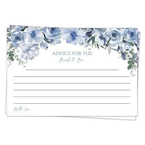 PRICES MAY VARY. ♥ Price includes 24 PRINTED advice cards. ♥ Cards measure 6x4 inches. ♥ Printed on high quality matte smooth finish card stock. ♥ Made in the USA Have guests write down their advice for the bride to be with these beautiful floral cards featuring blue flowers. Royal Blue Bridal Shower Ideas, Blue Hydrangea Bridal Shower Decorations, Something Blue Bridal Shower Games, Blue Tea Party Bridal Shower Ideas, Something Blue Before I Do Shower Theme, Something Blue Before I Do, Elegant Bridal Shower Ideas, Fonts For Invitations, Shower Vibes