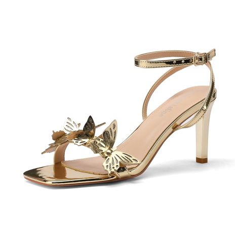 Wedding Sandals Heels, Heels With Bows, High Heels For Women, Butterfly Shoes, Bow High Heels, Delicate Butterfly, Bow Heels, Wedding Sandals, Gold Heels