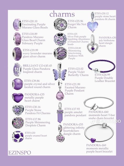 Cutest Pandora Charms, Pandora Purple Bracelet, Purple Pandora Charms, Purple Pandora Bracelet, Pandora Charms Aesthetic, Pandora Bracelet Aesthetic, Purple Pandora, Pandora Purple, Bts Bracelet