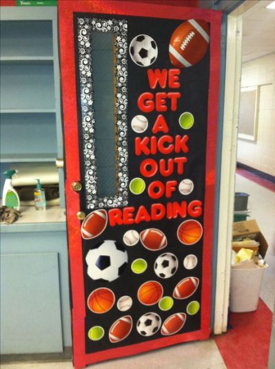 17 Best ideas about Sports Theme Sports Bulletin Boards, Spring Classroom Door, School Sports Theme, Classroom Door Decorations, Sports Theme Classroom, Sports Classroom, Library Themes, Spring Classroom, Library Bulletin Boards