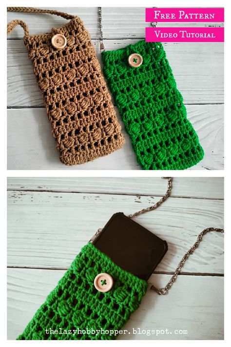 Easy Mobile Phone Bag Free Crochet Pattern and Video Tutorial Backpack Crochet, Bag Free Crochet Pattern, Pouch Crochet, Crochet Phone Cases, Crochet Mobile, Mobile Pouch, Easy Crochet Blanket, Cell Phone Bag, Phone Bags