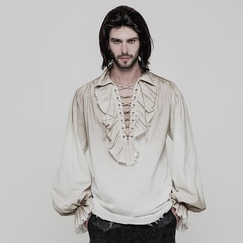 Steampunk Casual, Victorian Mens Fashion, Steampunk Blouse, Steampunk Light, Gothic Fashion Victorian, Steampunk Outfits, Victorian Shirt, Steampunk Man, Beige Fashion