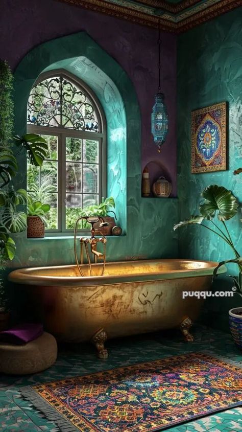 Moroccan Style Bathroom, Boho Style Bathroom, Boho Bathroom Ideas, Bohemian Bathroom, Boho Bathroom Decor, Eclectic Bathroom, Tub Bathroom, Cottage Bathroom, Vintage Bathrooms