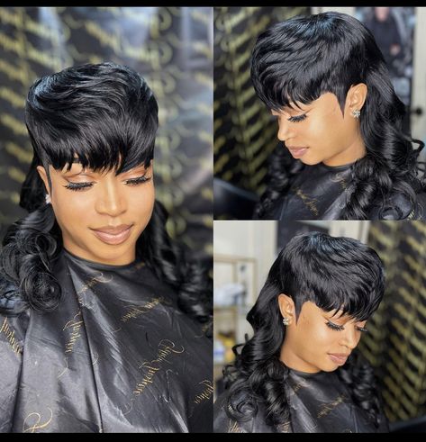 Mullet Black Women Curly, Mullet Hairstyles For Black Women, Quick Weave Mohawk Hairstyles, Mullet On Black Women, Mullet Hairstyle Black Women, Black Women Mullet Hairstyles, Mullet Black Women, Mullet Hairstyles, Quick Weaves