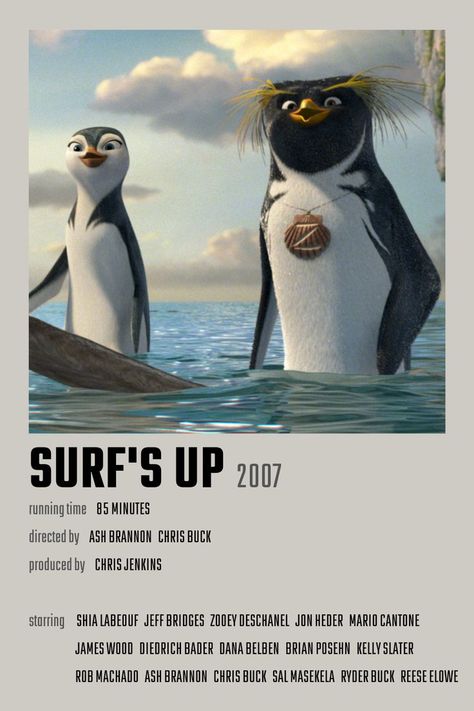 Surfs Up Wallpaper Movie, Surfs Up Poster Movie, Cody Maverick Surfs Up, Surf Movie Poster, Surfs Up Aesthetic Movie, Movie Description Posters, Surfs Up Tattoo Movie, Surfs Up Poster, Popular Movie Posters