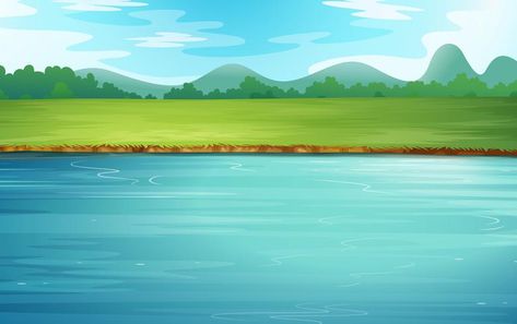 A river and a beautiful landscape Free Cartoon Characters, Farm Cartoon, Black Panther Art, Cartoon House, Black And White Cartoon, Background Drawing, Free Cartoons, River Bank, Cartoon Background