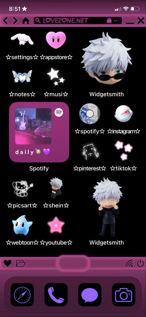 Iphone Anime Theme, Gojo Homescreen Layout, Jujutsu Kaisen Homescreen Layout, Anime Phone Layout Ideas, Jjk Ios Layout, Gojo Phone Theme, Jjk Iphone Layout, Jjk Phone Layout, Jjk Homescreen Layout