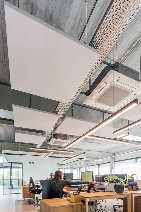 Open Ceiling Design, Ceiling Air Conditioner, Law Office Design, Acoustical Ceiling, Hvac Design, Exposed Ceilings, Office Ceiling, Open Ceiling, Warehouse Design