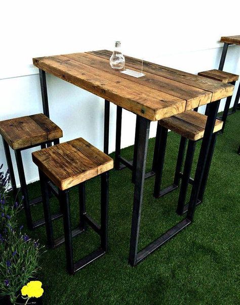 Kitchen Table Metal, Wood And Metal Desk, Breakfast Nook Table, Sofa Bar, Nook Table, Kursi Bar, High Top Tables, Pub Set, Metal Stool