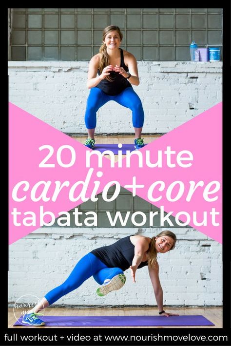 An effective 20 minute bodyweight Tabata workout mixes HIIT cardio intervals with strength and core training. It's all bodyweight, making it to the perfect traveling workout. Interval training with short recovery periods, circuits include squat jumps, air squats, push ups, split jumps, planks, knee taps. 20 minute cardio + core at home workout. Fit mom, fit pregnancy, fit life, fit girl. 20 Minute Cardio, Squat Jumps, Weight Training Women, Nourish Move Love, Tabata Workout, Fit Pregnancy, Air Squats, Weight Lifting Workouts, Tabata Workouts