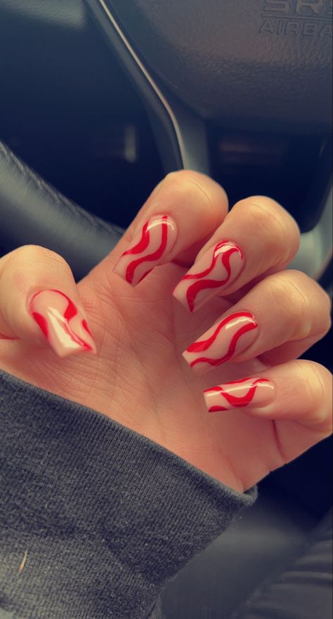 Red Swirl Nail Designs, Red Swirl Nails, Hoco Nails, Nail Shapes, Short Acrylic Nails, Red Nails, Spring Nails, Nails Inspiration, Swirl