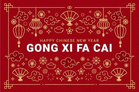 Gong Xi Fa Cai Greetings, Cny Design, Decorative Ornaments, Mirror Design, Happy Chinese New Year, Mirror Designs, Lunar New, Font Bundles, Vector Photo