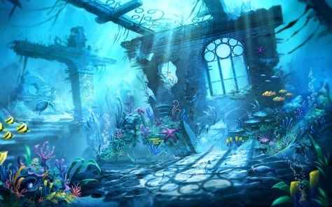 Free Trine Underwater Scene phone wallpaper by kracker_76 Underwater Palace, Underwater Ruins, Art Underwater, Underwater Wallpaper, Underwater Background, Scene Wallpaper, Ocean Backgrounds, Underwater City, Under The Water