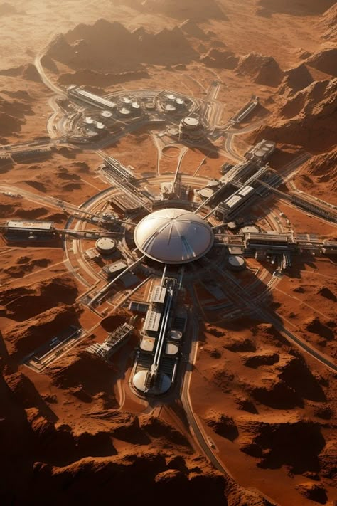 Mars Space Station, Colony On Mars, Futuristic Mars Colony, Mars City Concept Art, Spacestation Concept Art, Mars Colony Concept Art, Space Colony Concept Art, Mars Sci Fi, Space Base Concept Art