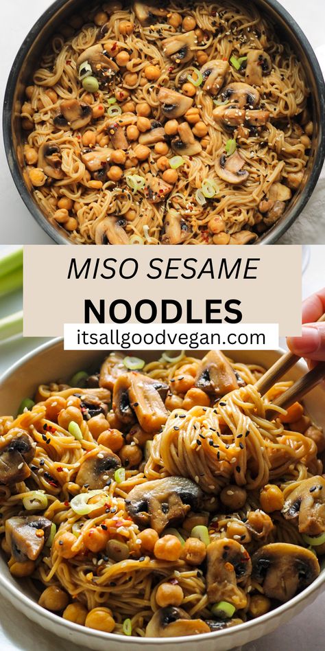 Dive into a world of exquisite tastes with these Miso Sesame Noodles. A perfect blend of savory, sweet, and tangy flavors, these noodles will have your taste buds dancing with delight. Don't miss out on this amazing recipe - pin this for later and impress your friends with your culinary prowess! Miso Ramen Soup, Sesame Noodle, Sesame Noodles Recipe, Miso Sauce, Healthy Vegan Dinner Recipes, Miso Ramen, Healthy Vegan Dinner, Sesame Noodles, Gluten Free Noodles