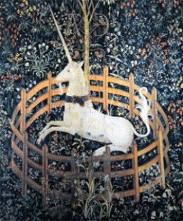 The Unicorn Tapestries are a collection of seven important examples of the art, which date back to the 15th century. Grimoire Tattoo, Unicorn In Captivity, Medieval Symbols, Unicorn Tapestry, Unicorn Tapestries, Unicorn Painting, Medieval Tapestry, Last Unicorn, The Last Unicorn