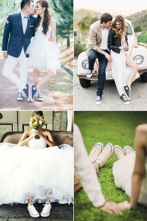 Bridal Sneaker Trend! 6 Top Wedding-Worthy Sneaker Brands That Make a Lifestyle Statement! Wedding Dress With Sneakers, Photo Basket, Dresses With Tennis Shoes, Bride Sneakers, Dress With Converse, Bridal Sneakers, Dresses With Vans, Wedding Dress Bustle, Sneaker Trend