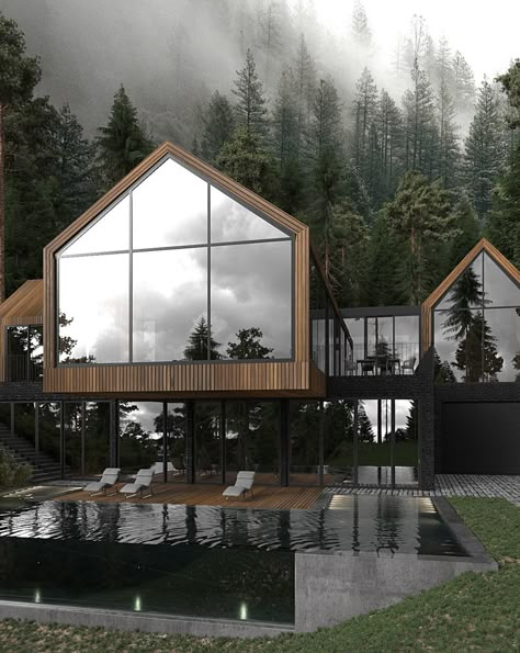 Dark Modern, Dark House, Forest House, Luxury Homes Dream Houses, Dream House Interior, House Architecture Design, Dream House Exterior, Dream House Decor, Dream Houses