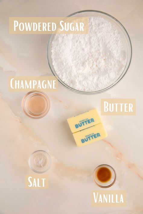 This Champagne Buttercream Frosting is a simple champagne frosting that uses 5 ingredients and can be made in 15 minutes! Champagne Buttercream Frosting, Champagne Frosting, Champagne Buttercream, Easy Buttercream Frosting, New Years Dinner, Ganache Recipe, Buttercream Frosting Recipe, Strawberry Champagne, Buttercream Recipe