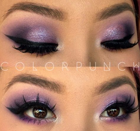 glittery purple smokey eyeshadow for brown eyes, asian eye makeup Double Lids Eye Makeup, Asian Smokey Eye, Plum Eye Makeup, Tan Skin Makeup, Grey Smokey Eye, Purple Eyeshadow Looks, Purple Makeup Looks, Silver Makeup, Purple Smokey Eye