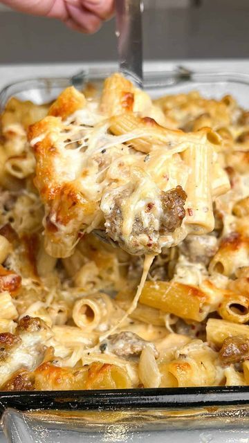 Bratwurst Alfredo Pasta, Favorite Supper Recipes, Easy Dinner Recipes Italian Sausage, Baked Pasta Recipes Alfredo, Breakfast Sausage Recipes Dinner, Ground Sausage Alfredo Pasta, Ground Sage Sausage Recipes, Sausage Alfredo Pasta Recipes, Sausage Alfredo Rigatoni