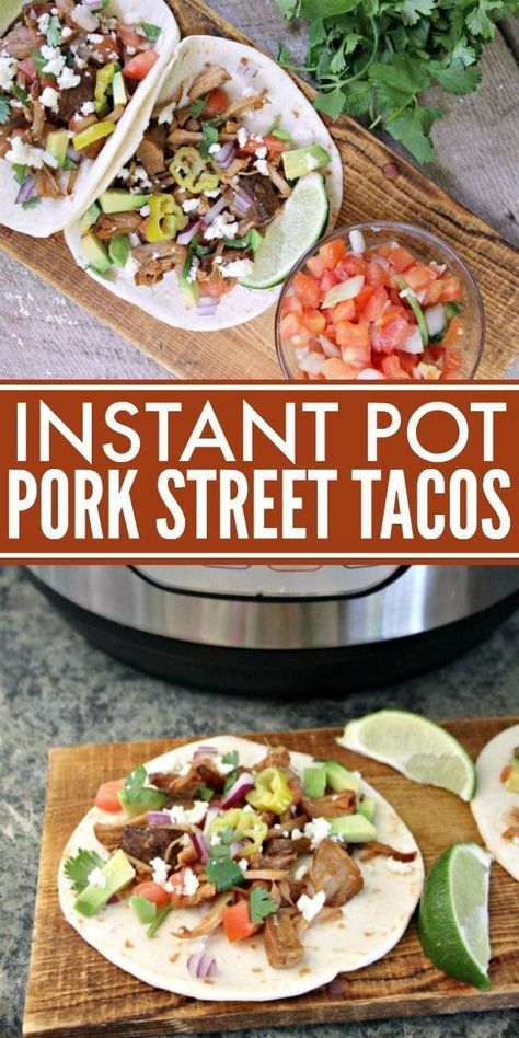 Crispy and Delicious Instant Pot Pork Tacos - a new favorite weeknight meal! Pork Street Tacos, Pork Tacos, Instant Pot Pork, Healthy Tacos, Best Instant Pot Recipe, Street Tacos, Paleo Lunch, Instant Pot Dinner Recipes, Easy Instant Pot Recipes