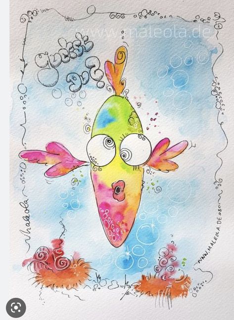 Whimsy Art, Whimsical Art Paintings, Happy Painting, Watercolor Birthday Cards, Watercolor Fish, Kids Watercolor, Whimsical Paintings, Watercolor Projects, Fish Drawings