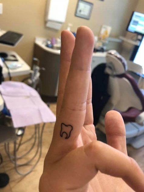 Tooth Tattoo On Finger, Dental Assistant Tattoo Ideas, Dental Hygiene Tattoo, Dental Tattoo, Dental Tattoo Ideas Dentists, Dentistry Tattoo, Dental Tattoo Ideas, Teeth Tattoo Ideas, Tooth Tattoo Ideas