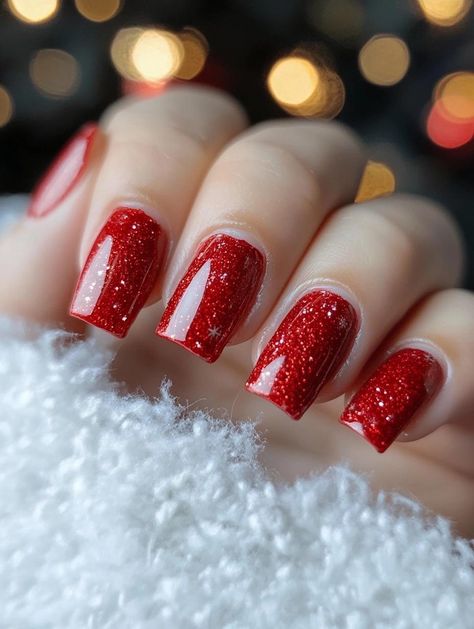 Unwrap the gift of gorgeous red Christmas nails this winter! Explore 23 enchanting designs that capture the essence of the season. From frosty white accents to deep burgundy hues, theres a look for every festive outfit. Let your nails be a conversation starter that spreads yuletide cheer with every graceful gesture! Sparkly Christmas Nails Square, Best Red Dip Powder, Red Sparkle Nails Acrylic Christmas, Red Shellac Nails Christmas, Red Sparkly Nail Designs, Holiday Party Nails Sparkle, Christmas Opi Nails, Holiday Nails Sns, Opi Christmas Nails