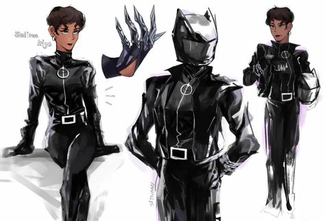 Catwoman Suit Concept, Cat Woman Genderbend, Cat Themed Superhero Suit, Cat Woman Character Design, Cat Hero Costume Design, Cat Woman Redesign, Catwoman Suit Design, Cat Superhero Character Design, Cat Hero Costume