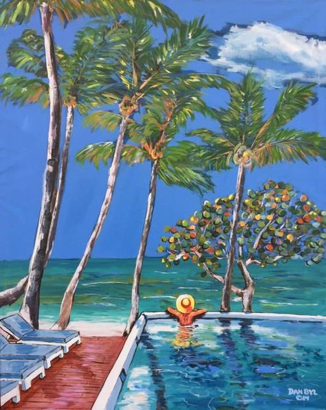 Caribbean Palm Trees Original Fine Art Painting Artist by danbyl Art Passion, I Gave Up, Caribbean Art, Palm Trees Beach, Paint Nite, Original Art Painting, Painting Artist, Gave Up, Nature Art Painting