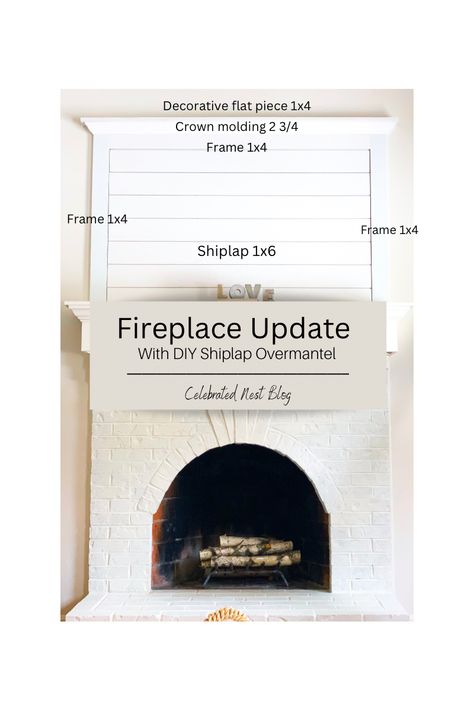 How To Install Fireplace Mantel, Shiplap Above Fireplace, Fireplace With Shiplap, Updated Fireplace, Paint Brick, Fireplace Makeovers, Shiplap Boards, Painted Brick Fireplace, Painted Brick Fireplaces